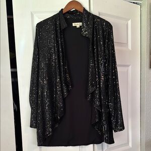 Zara Black Sequin Drape Cardigan